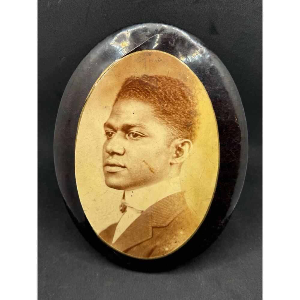 Vintage Photo On Metal Handsome African American Male- Damage - App 7 1/4” Tal